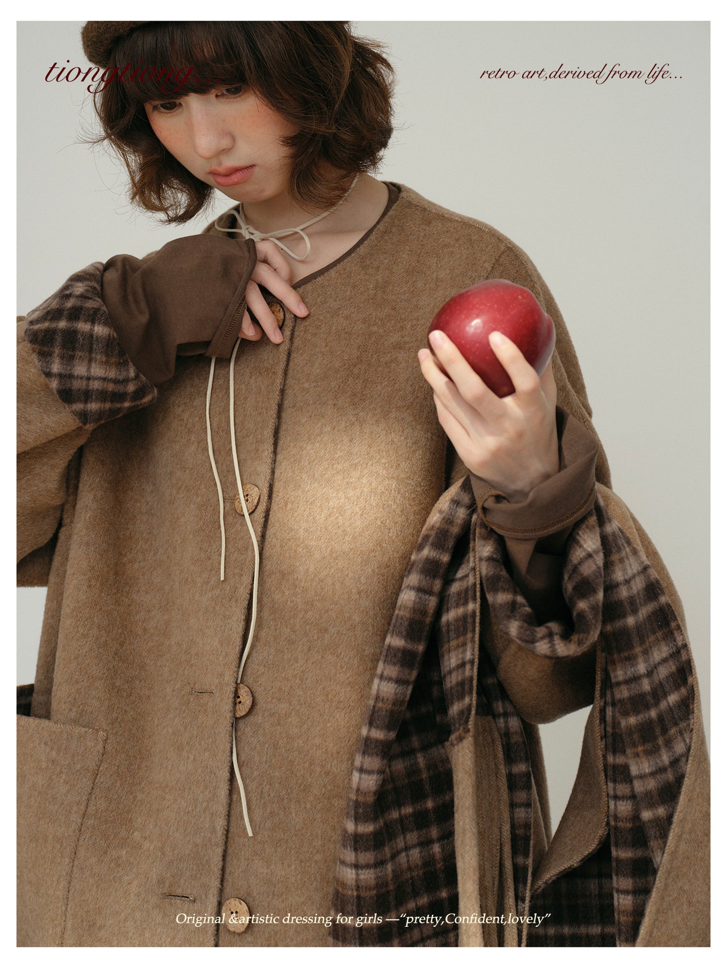 △リバーシブル ダブルフェイスウールで暖か ゆったり  ノーカラーコート△