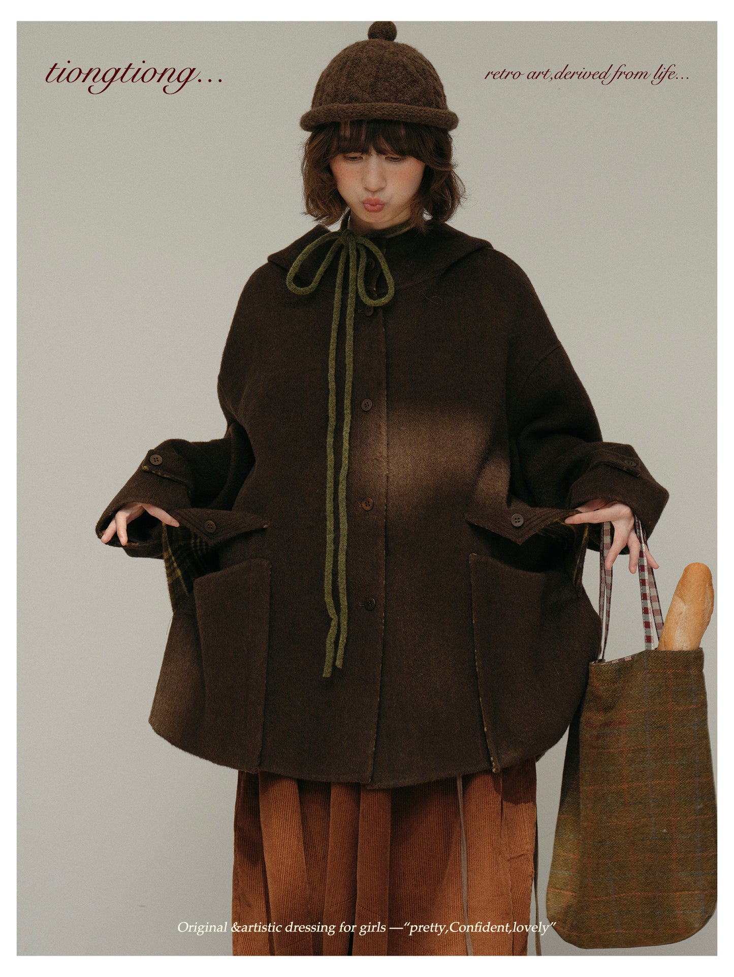 ２色展開◇ダブルフェイスウール×ヤク×シルクで暖かドロップショルダーゆったり フーディーコート◇