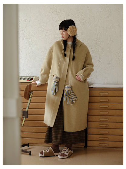 ◇ダブルフェイス メリノウールで暖かドロップショルダーゆったり フーディーコート◇