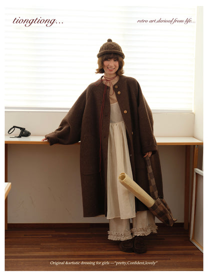 ◇ダブルフェイスウールで暖か ラグランスリーブゆったり コート◇