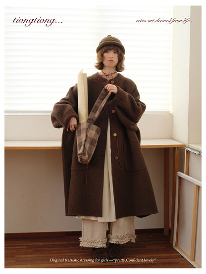 ◇ダブルフェイスウールで暖か ラグランスリーブゆったり コート◇