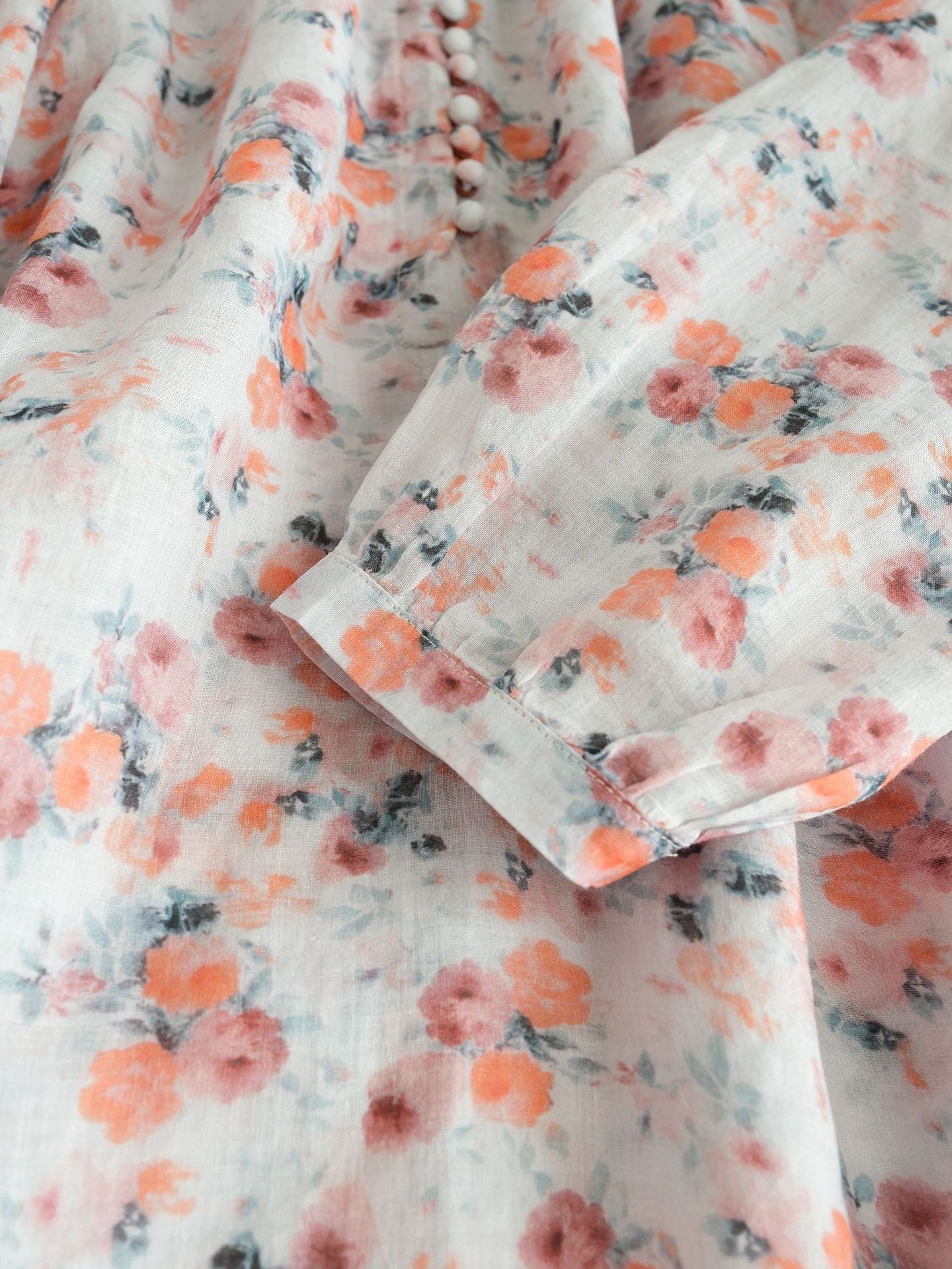 ✩鮮やかなボタニックプリントが美しい✩ドロップショルダー 9分丈 ラミー アブストラクトフラワーワンピース✩