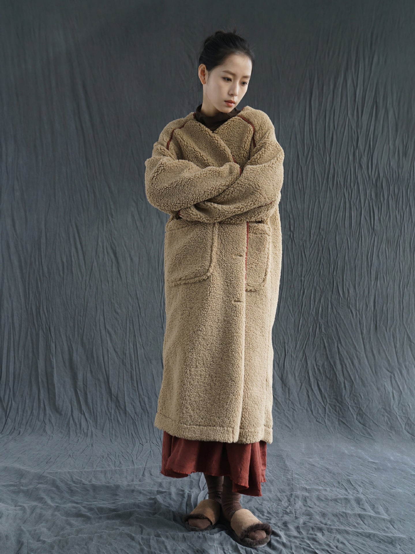 ２色展開◇ドロップショルダーゆったりシルエットボアコート◇