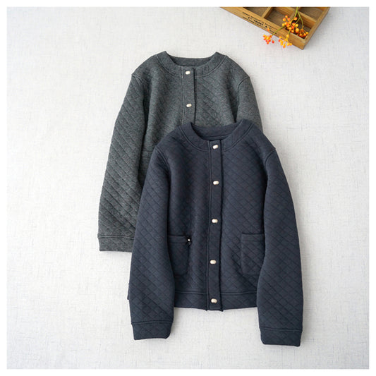 2色展開◇秋冬に大活躍◇キルティングコットン中綿 ノーカラージャケット◇