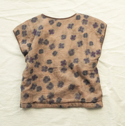 絶妙な色味のボタニックプリント☆ラミー100％で風通し良く夏にピッタリ フレンチスリーブ シャツ☆