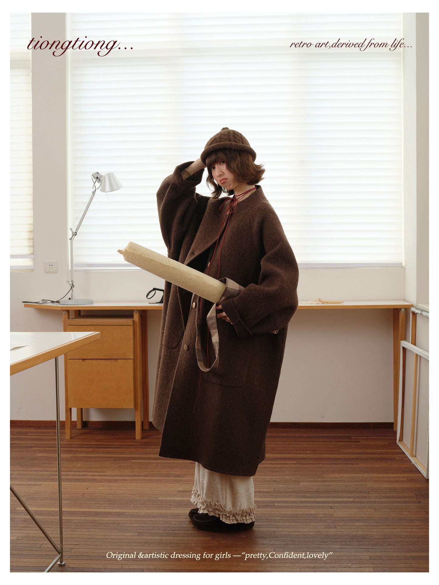 ◇ダブルフェイスウールで暖か ラグランスリーブゆったり コート◇