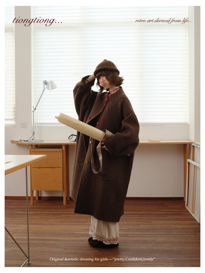 ◇ダブルフェイスウールで暖か ラグランスリーブゆったり コート◇