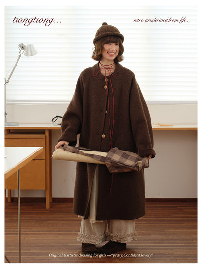 ◇ダブルフェイスウールで暖か ラグランスリーブゆったり コート◇