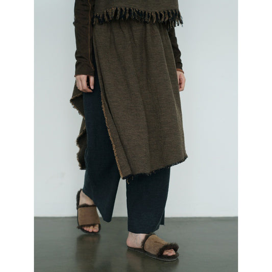 ２色展開☆前後両面着用可能☆前掛けレイヤーデザイン2wayリネンコットンパンツ☆