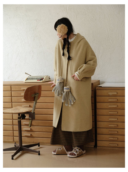 ◇ダブルフェイス メリノウールで暖かドロップショルダーゆったり フーディーコート◇