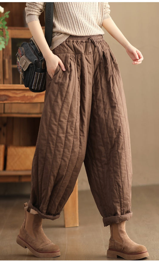 5色展開◇程良いテーパードシルエット◇9部丈  中綿イージーパンツ◇M~2XL