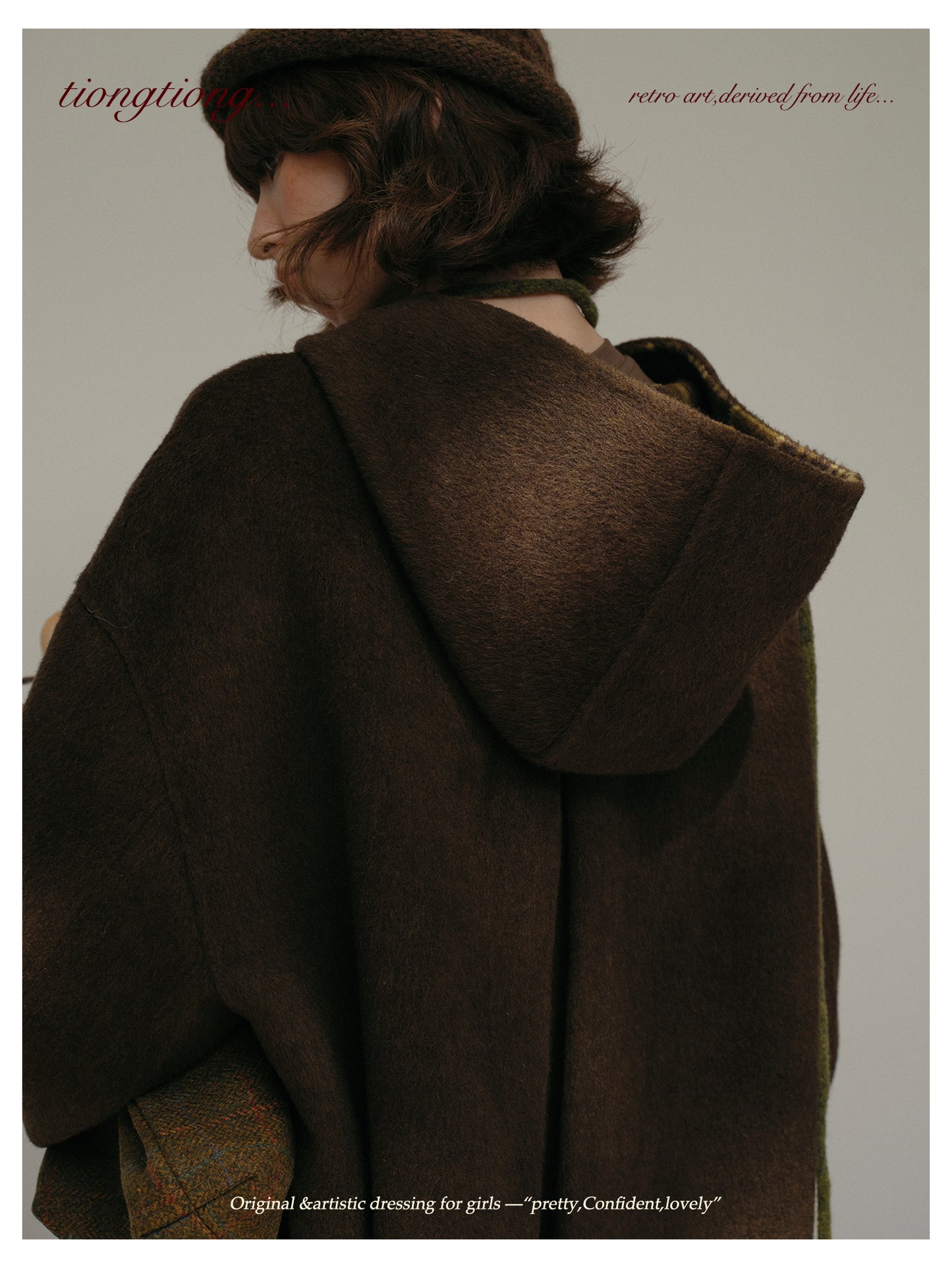 ２色展開◇ダブルフェイスウール×ヤク×シルクで暖かドロップショルダーゆったり フーディーコート◇