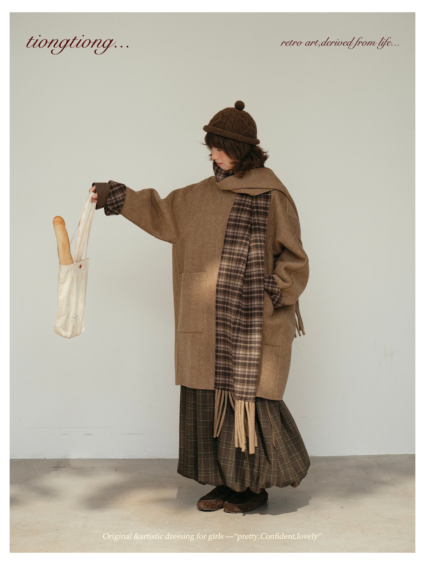 △リバーシブル ダブルフェイスウールで暖か ゆったり  ノーカラーコート△