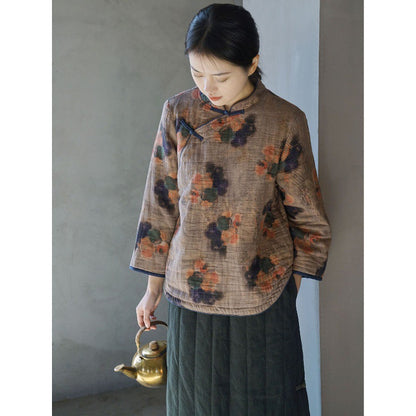 3色展開◇美しいオリエンタルプリント コットン中綿入りで保温性もある◇総柄ジャケット◇
