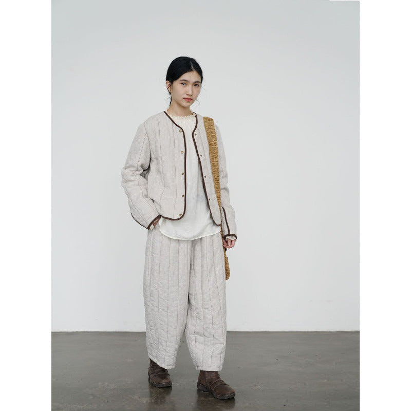 ☆程良いワイドシルエット☆リネン 中綿 イージー パンツ☆