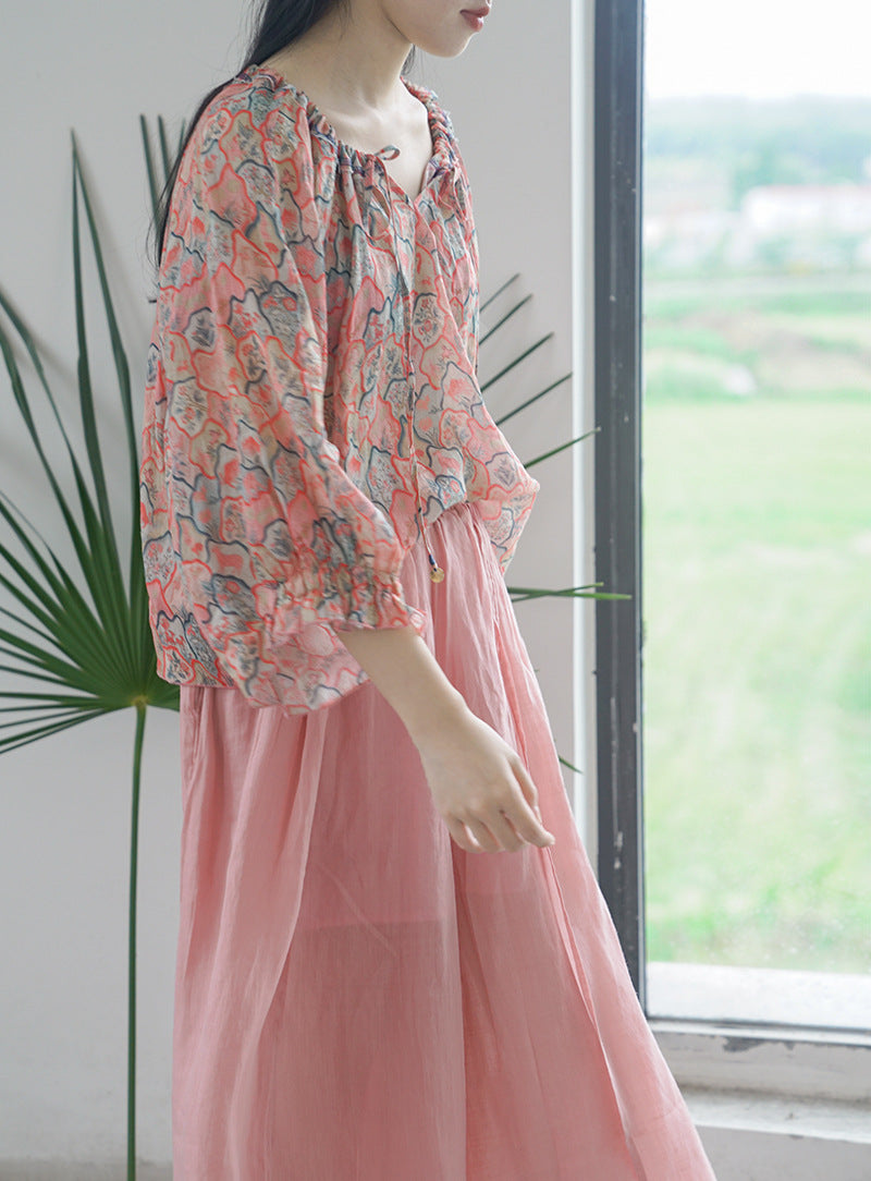 △薄手生地で夏場にピッタリ▽ラミー 8分丈ブラウス シャツ△