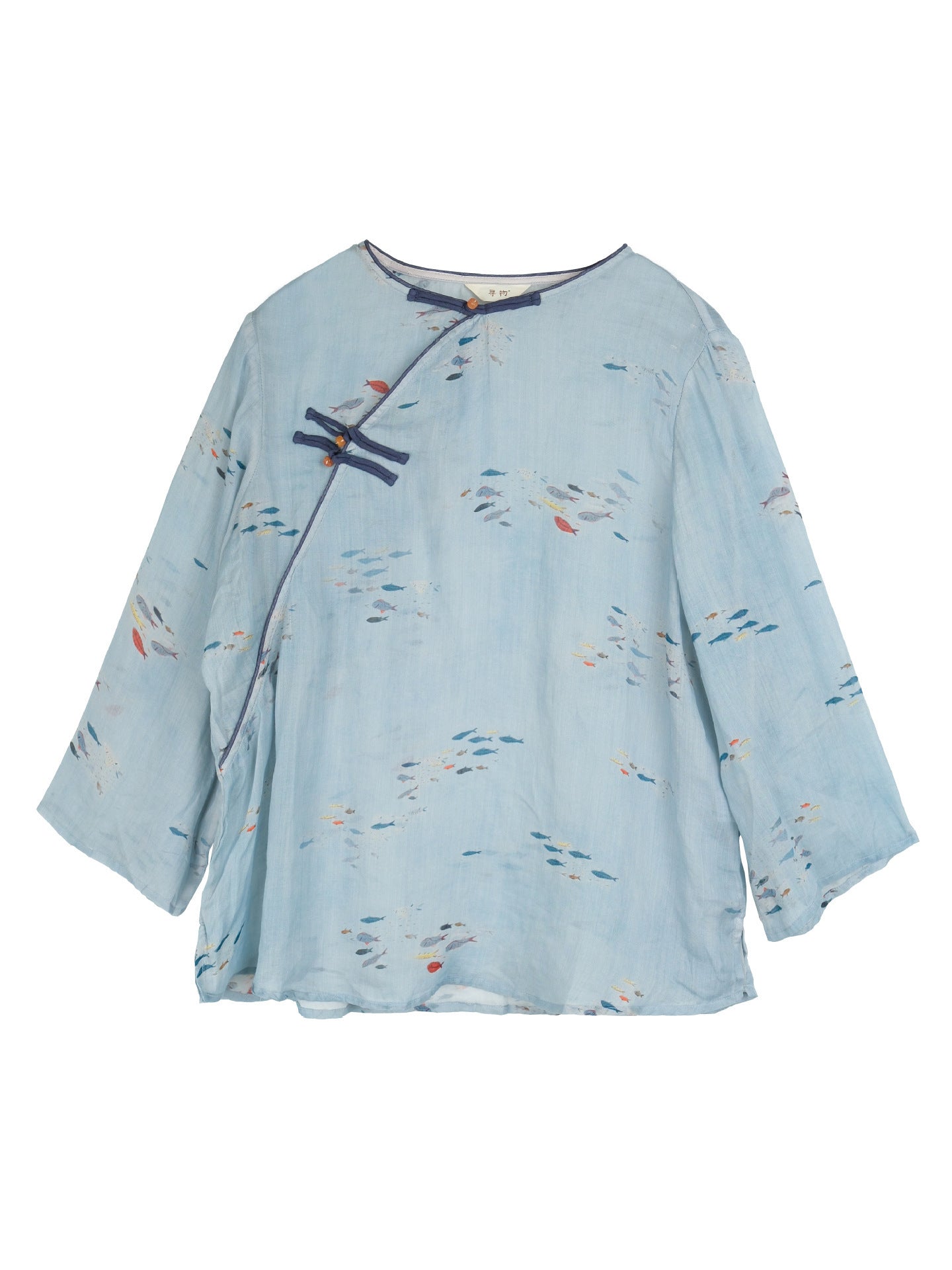 ☆オリエンタルなデザインに可愛い魚柄のプリントが上品な印象☆7部丈ラミーブラウス☆