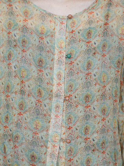 4色展開◇絶妙な色味のボタニックプリント◇ラミー ゆったりブラウス シャツ◇