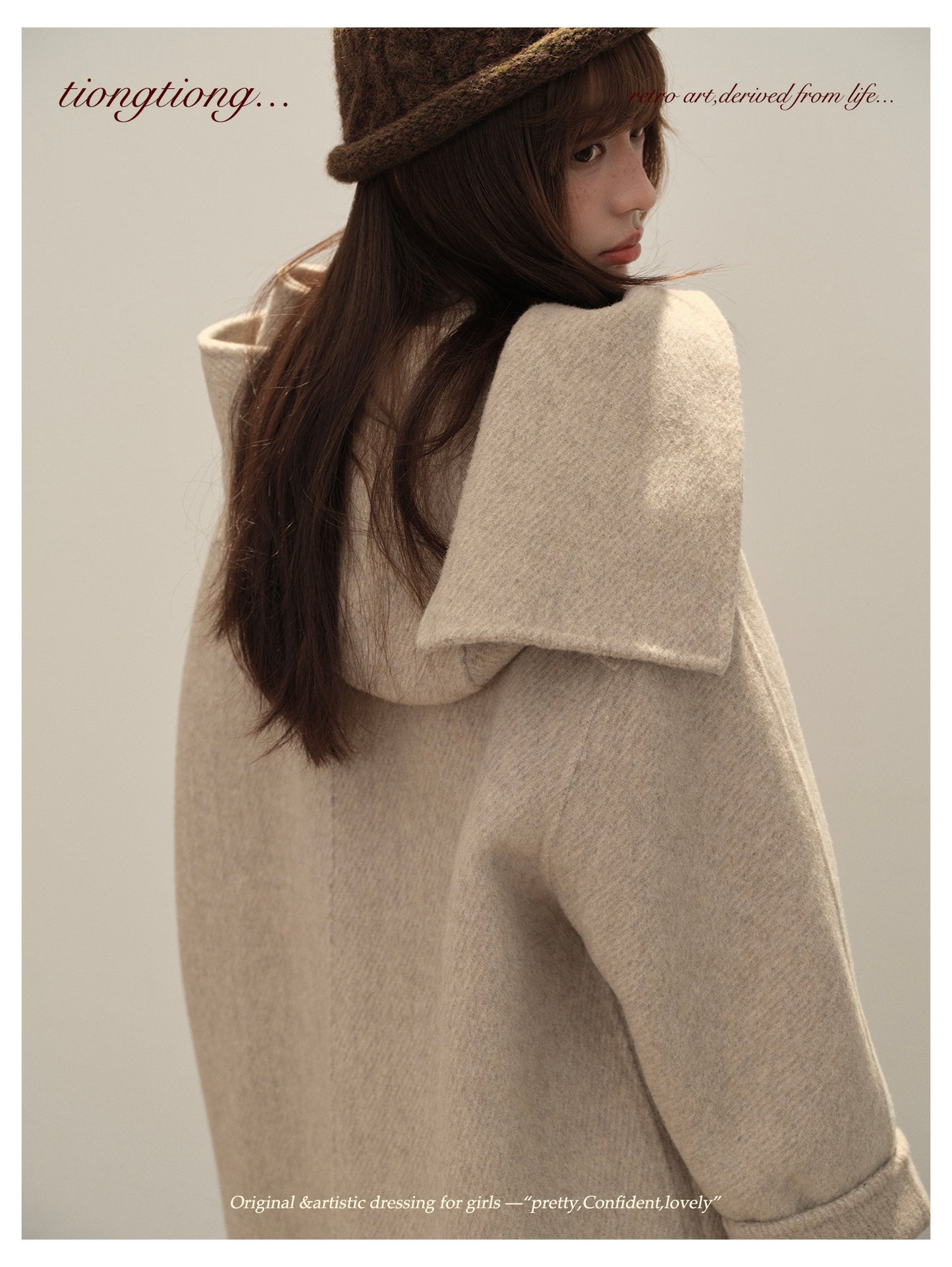 △ダブルフェイスメリノウールで暖か ドルマンスリーブゆったり  ノーカラーコート△マフラー付き