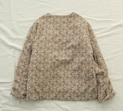 2色展開◇美しい小花柄プリント コットン中綿入りで保温性もある◇ドロップショルダーオリエンタル プルオーバー◇