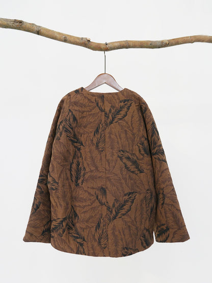 ◇リーフ柄の織柄が美しい◇中綿 ドロップショルダー オリエンタル ジャケット◇