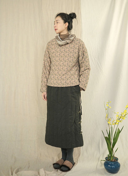 2色展開◇美しい小花柄プリント コットン中綿入りで保温性もある◇ドロップショルダーオリエンタル プルオーバー◇