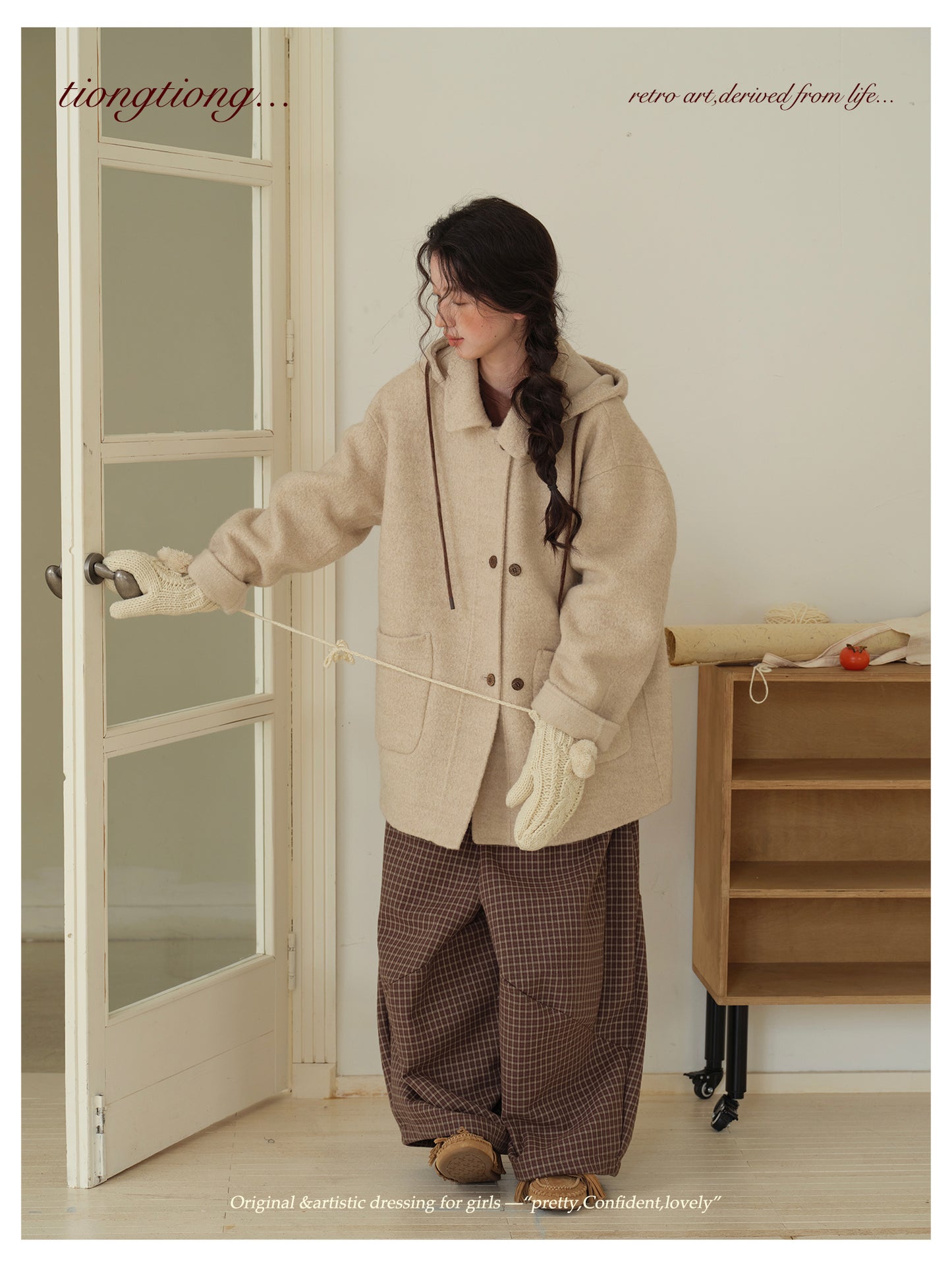 ２色展開◇ダブルフェイスウールで暖かドロップショルダーゆったり ショートコート◇