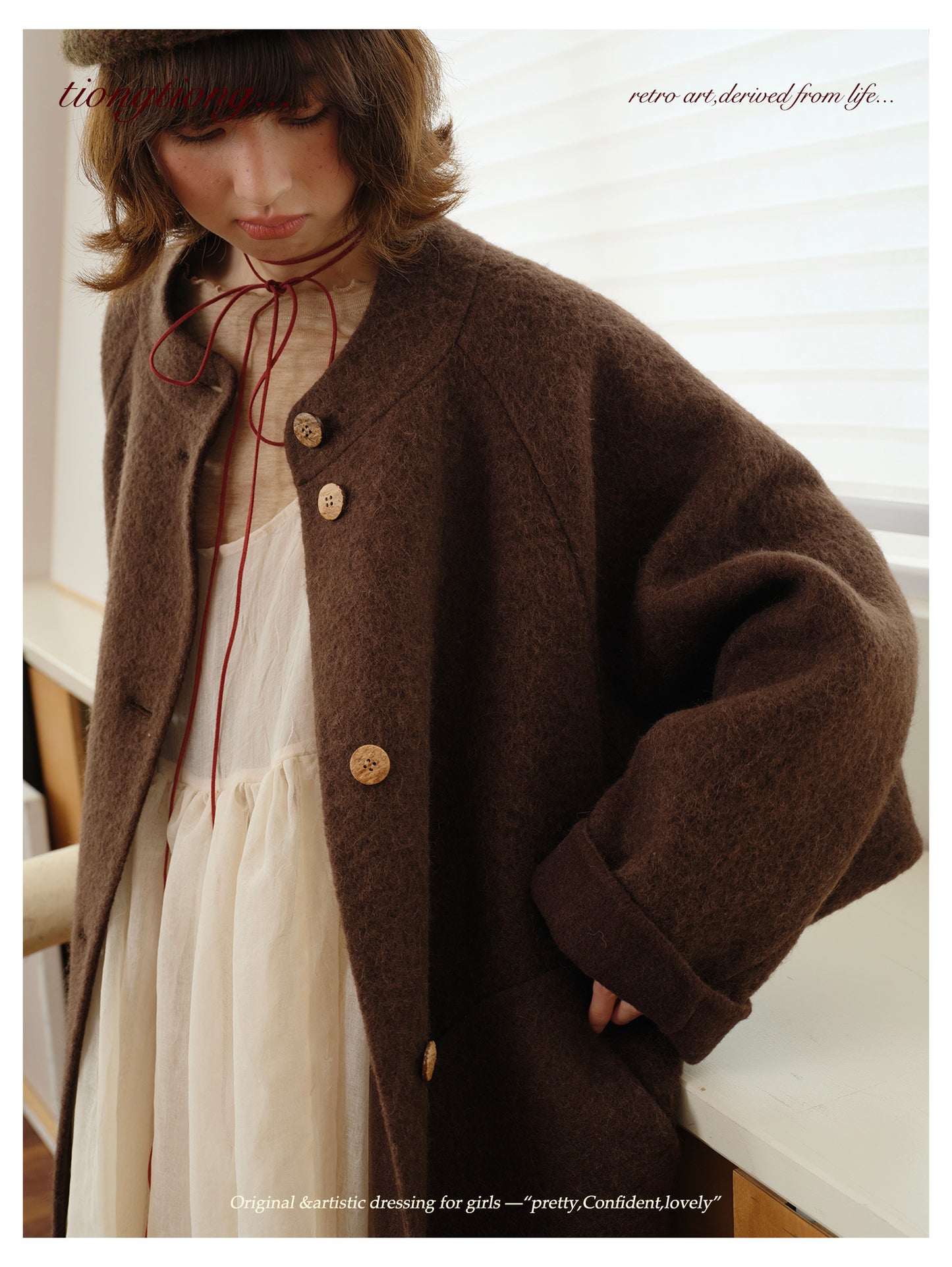 ◇ダブルフェイスウールで暖か ラグランスリーブゆったり コート◇