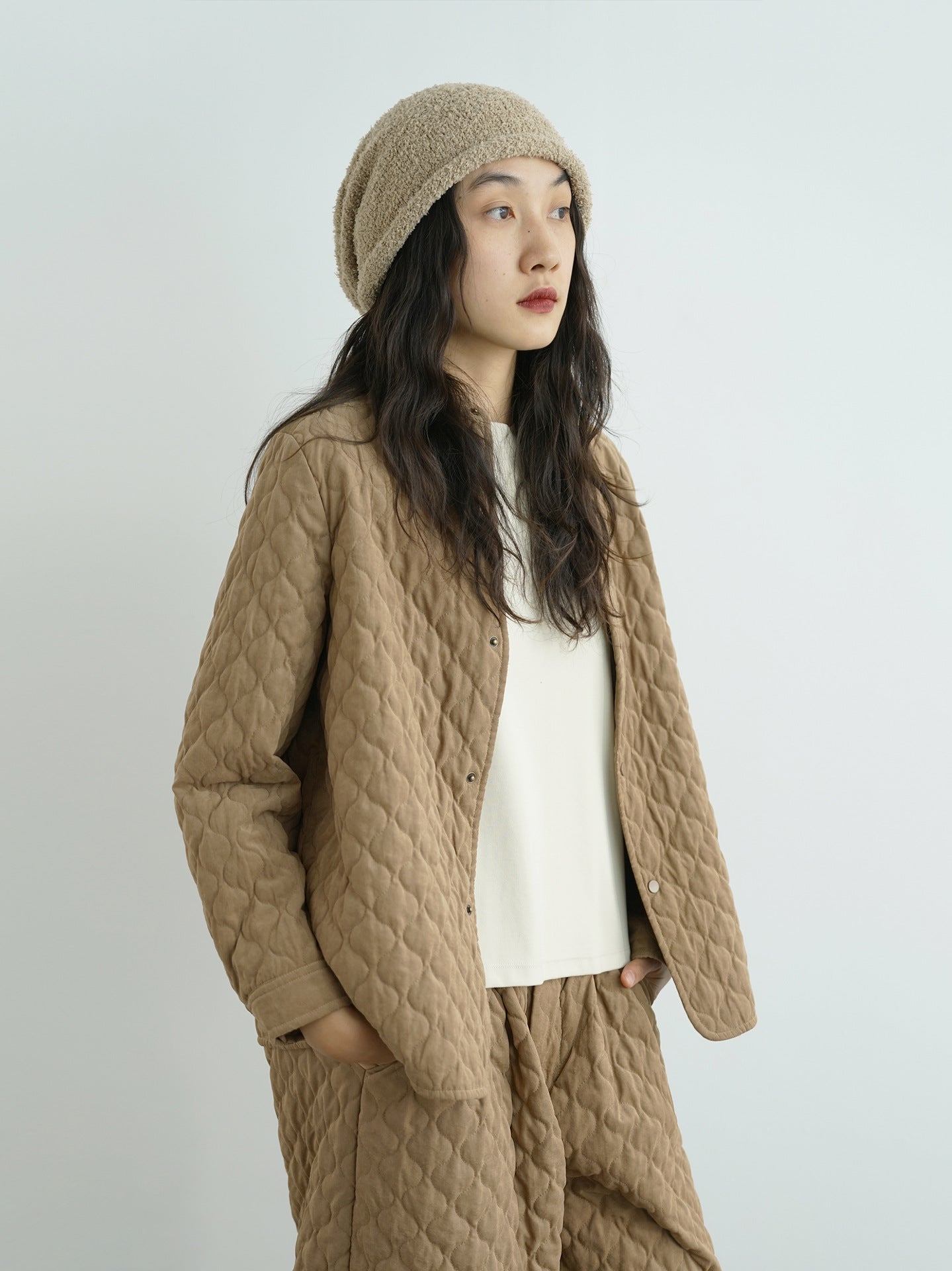 6色展開△中綿バンドカラーシャツ△