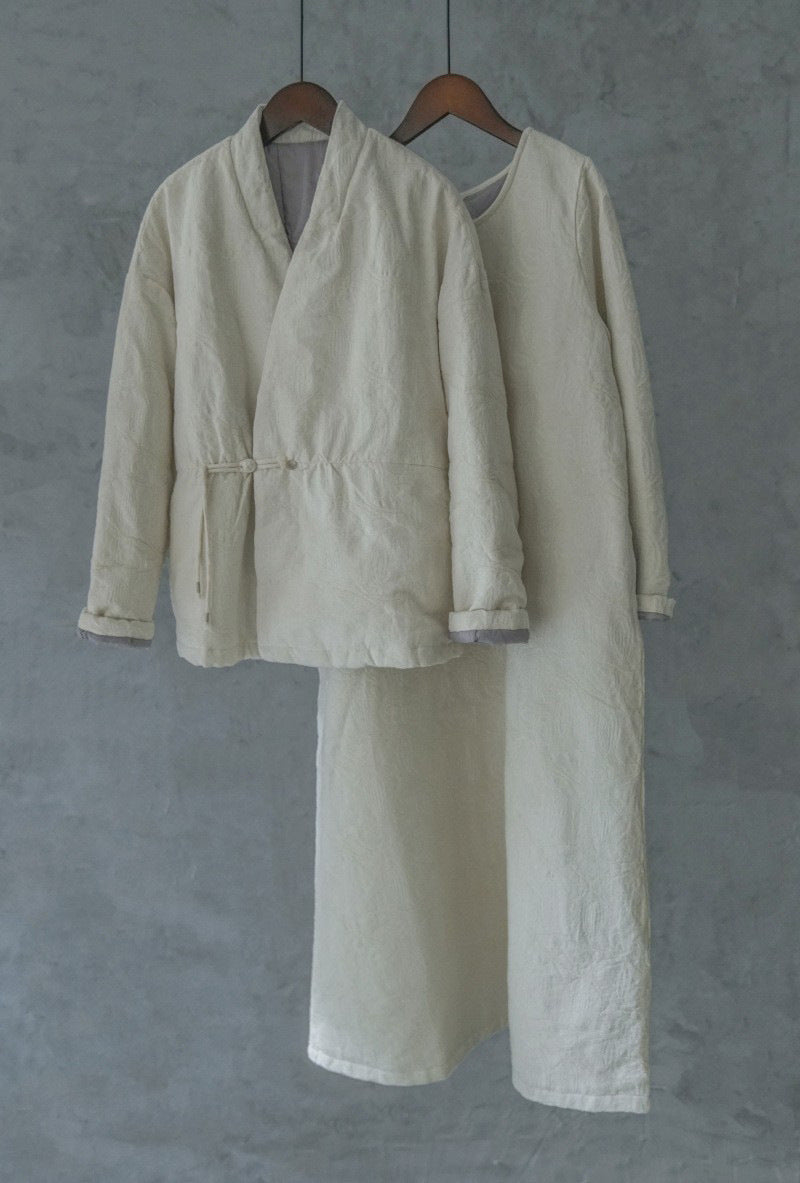 ◇ジャガードコットン中綿ノーカラージャケット◇