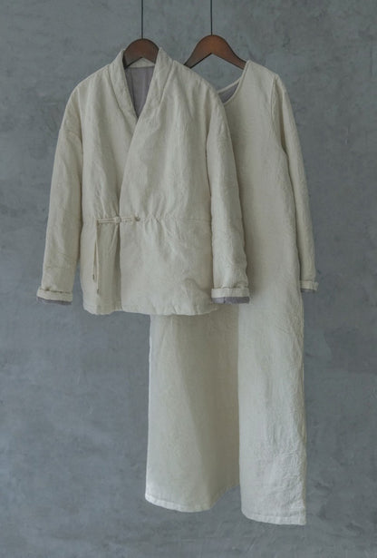 ◇ジャガードコットン中綿ノーカラージャケット◇