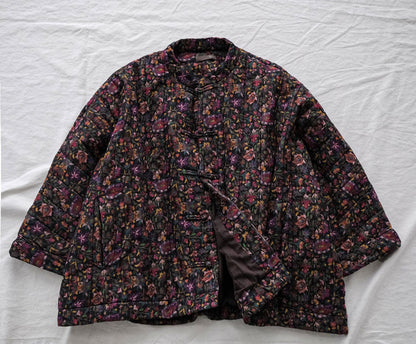 2色展開◇小花柄コットン生地 ゆったりシルエット 中綿 オリエンタル ジャケット◇