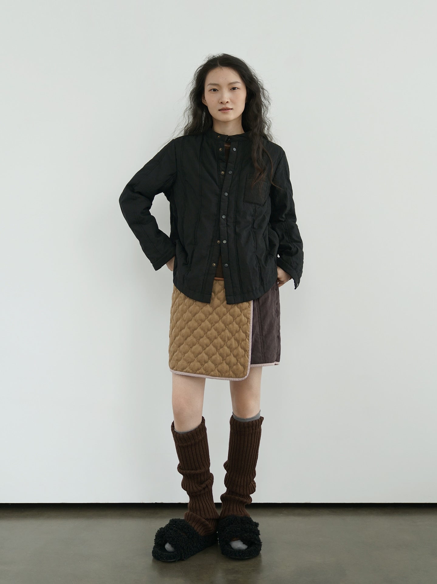 6色展開★中綿バンドカラーシャツ★