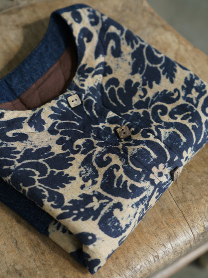 ✩バティック柄 ボタニックプリント リネン 切り替え中綿ベスト☆