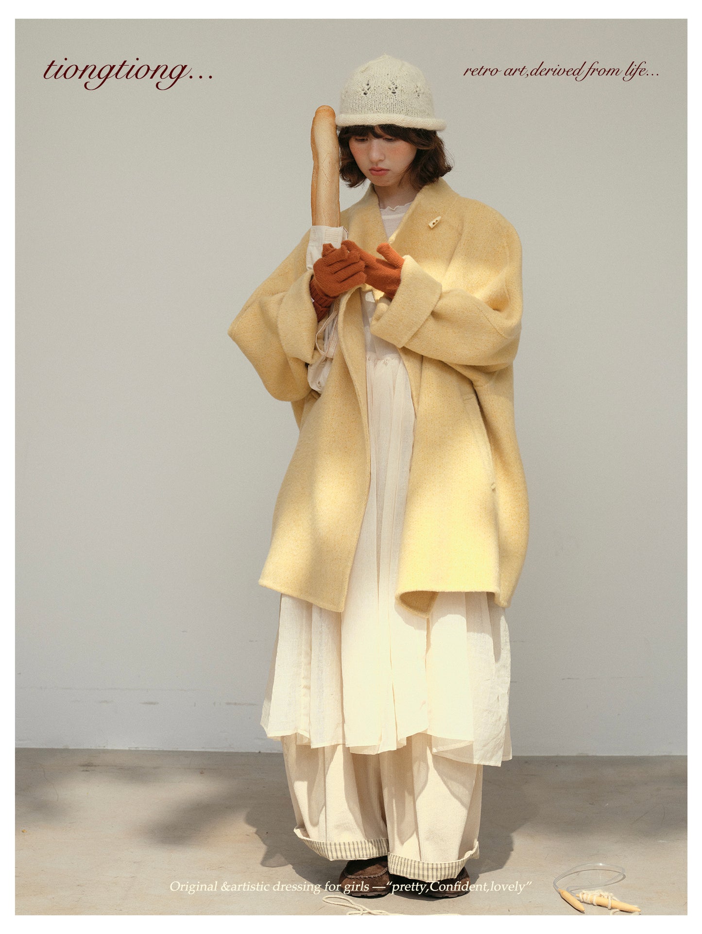 3色展開◇ダブルフェイス ウール×キャメルウールで暖かドロップショルダーゆったりコート◇バッグ付き