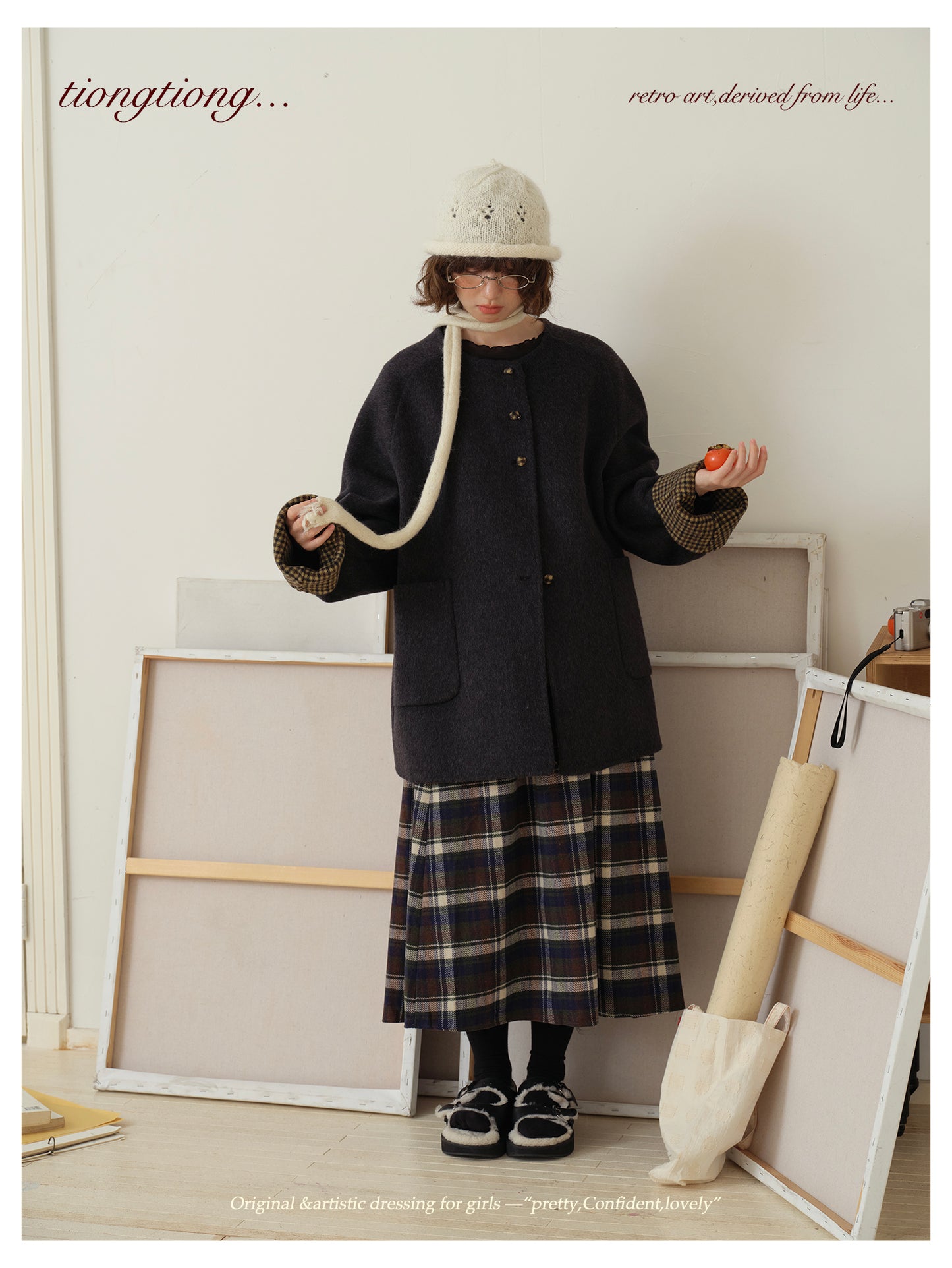 △ダブルフェイスウール×キャメルで暖か ドロップショルダーゆったり  ノーカラーコート△