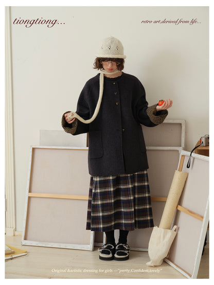 △ダブルフェイスウール×キャメルで暖か ドロップショルダーゆったり  ノーカラーコート△