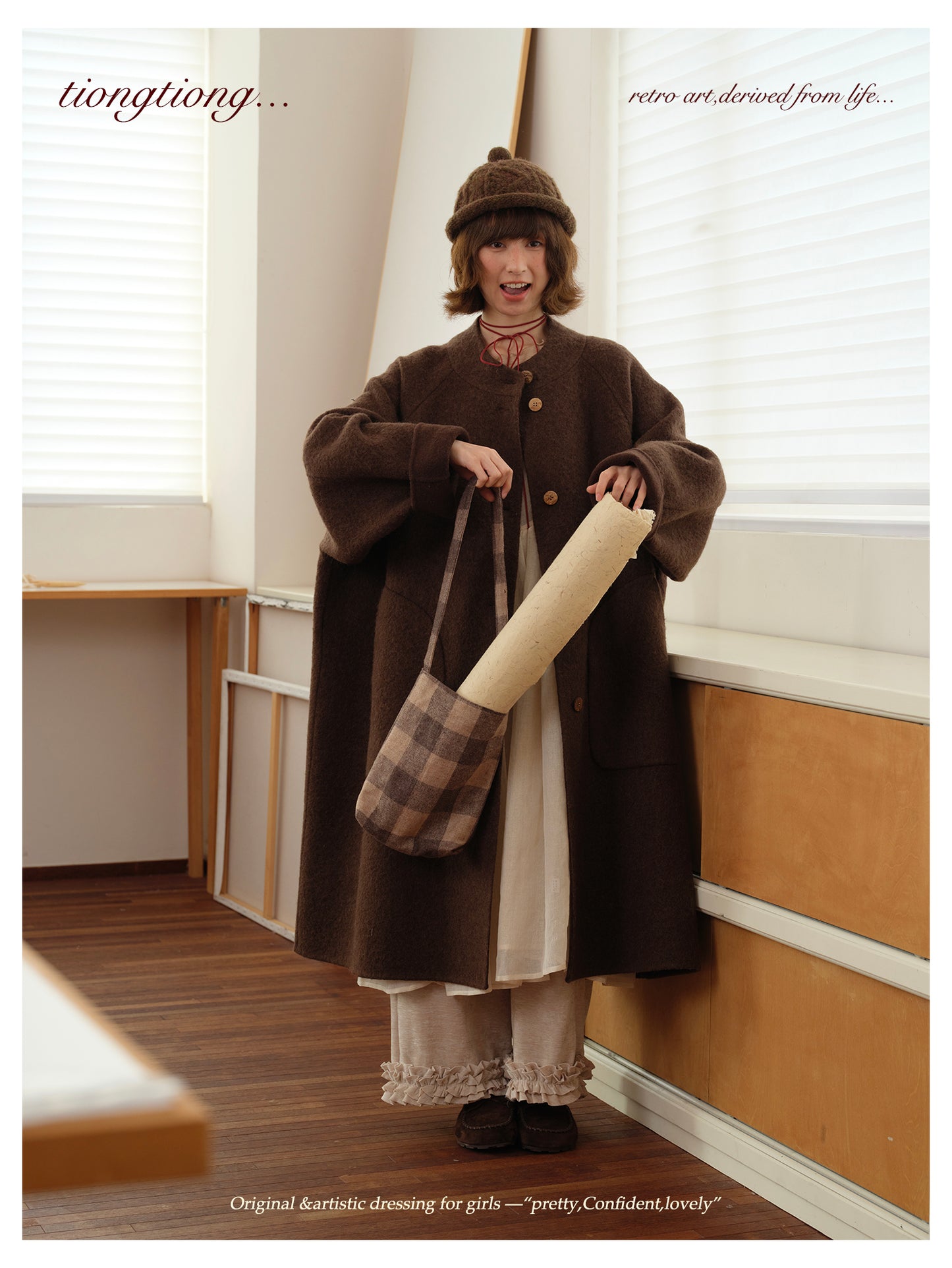 ◇ダブルフェイスウールで暖か ラグランスリーブゆったり コート◇