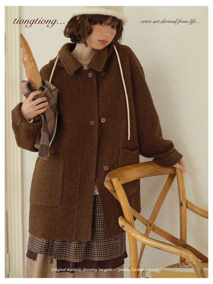 ２色展開◇ダブルフェイスウールで暖かドロップショルダーゆったり ショートコート◇