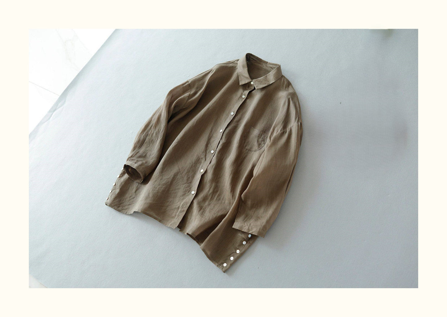 6色展開◇ゆったりシルエット◇ラミー ドロップショルダー 9分丈シャツ ブラウス ◇
