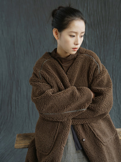 ２色展開◇ドロップショルダーゆったりシルエットボアコート◇