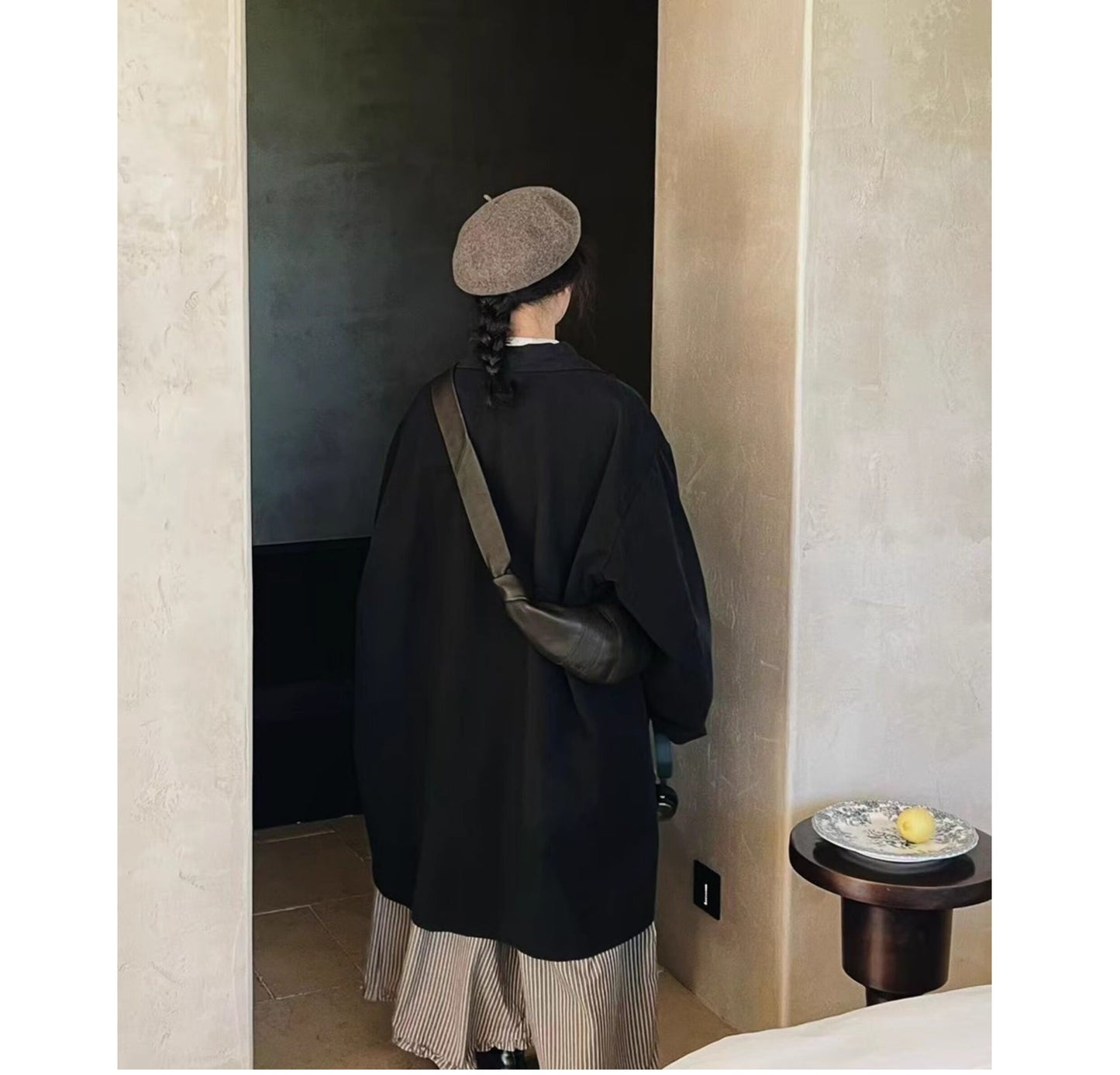 ブラックネイビーの絶妙な色味もかっこいい◇ドロップショルダー  コットンゆったりスプリングコート◇