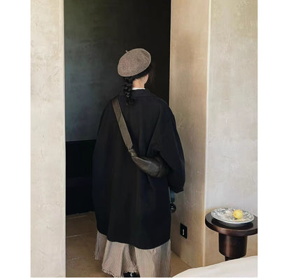 ブラックネイビーの絶妙な色味もかっこいい◇ドロップショルダー  コットンゆったりスプリングコート◇
