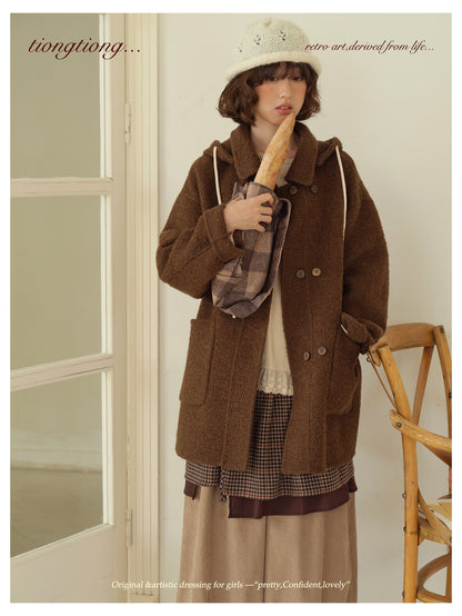 ２色展開◇ダブルフェイスウールで暖かドロップショルダーゆったり ショートコート◇