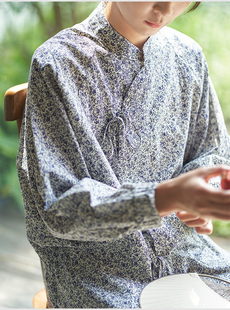 ◇小花柄が上品な印象◇ゆったりドロップショルダーコットン オリエンタル シャツ◇
