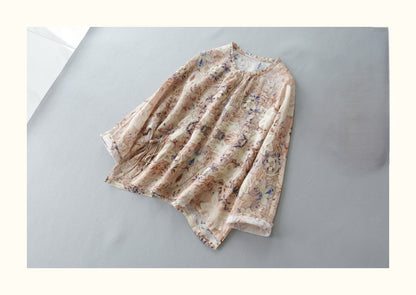 淡いフラワープリントが美しい◇ラミーカシュクールラップシャツ ◇