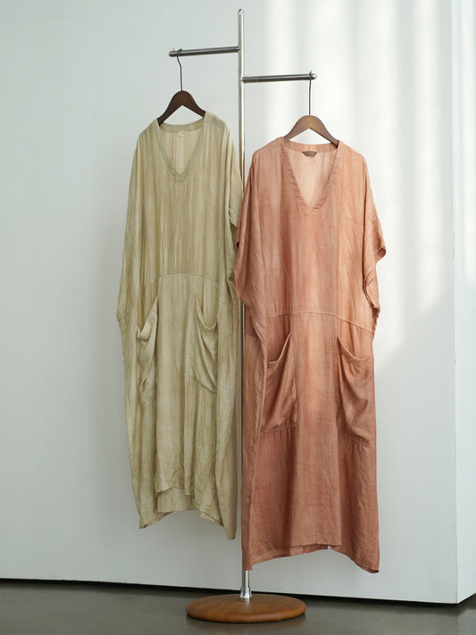3色展開◇ゆったりコクーンシルエット Vネックワイド ワンピース◇