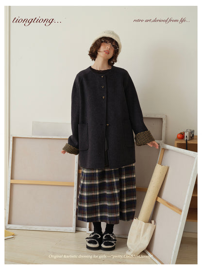 △ダブルフェイスウール×キャメルで暖か ドロップショルダーゆったり  ノーカラーコート△