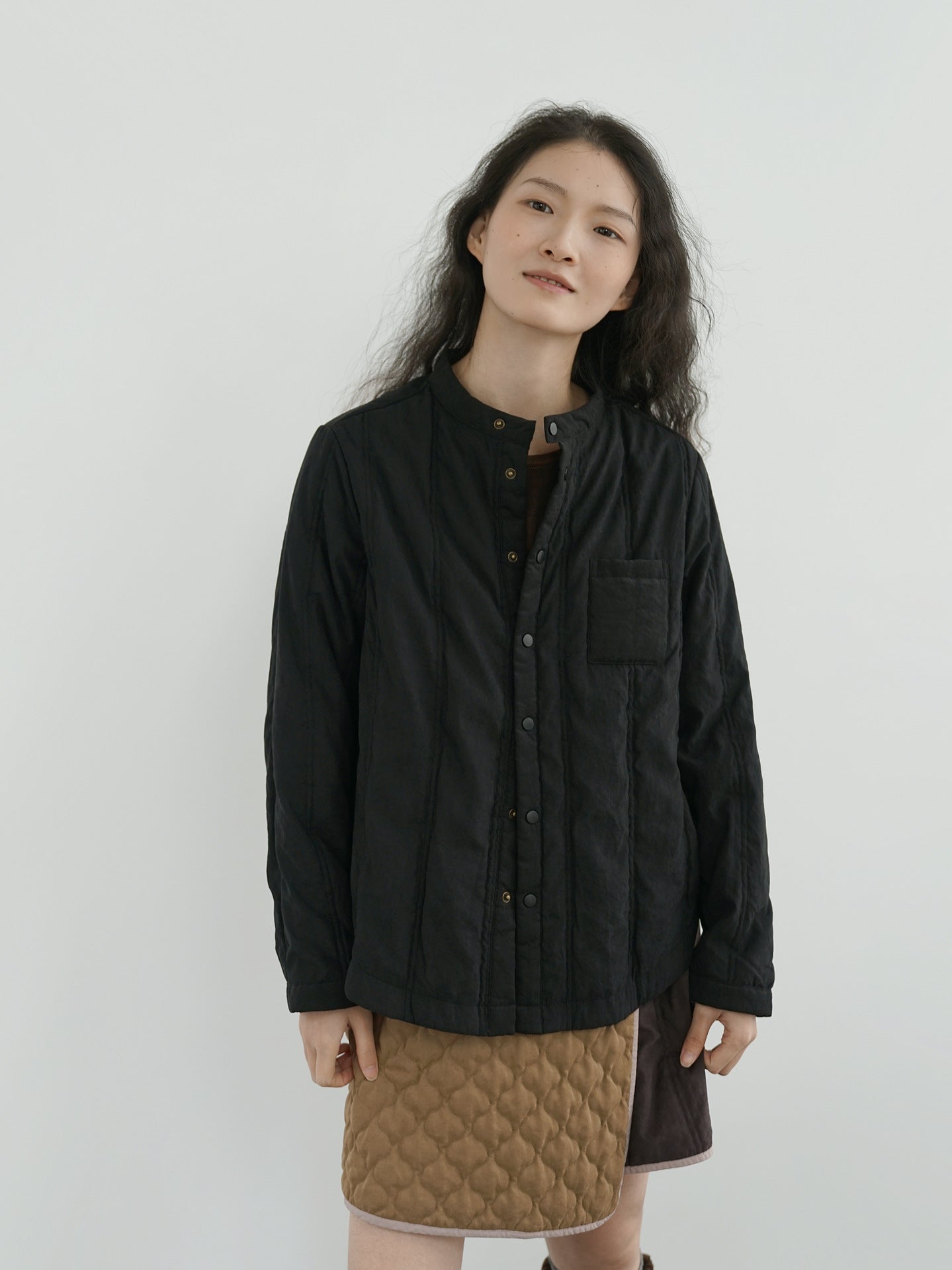 6色展開★中綿バンドカラーシャツ★