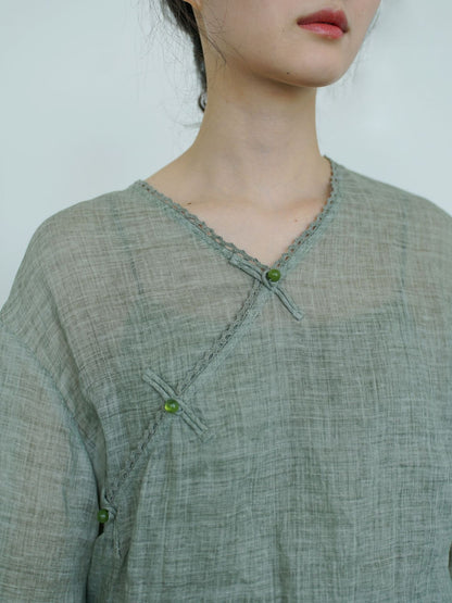 3色展開◇レースパイピングが良いアクセントに◇ラミープオリエンタルシャツ◇